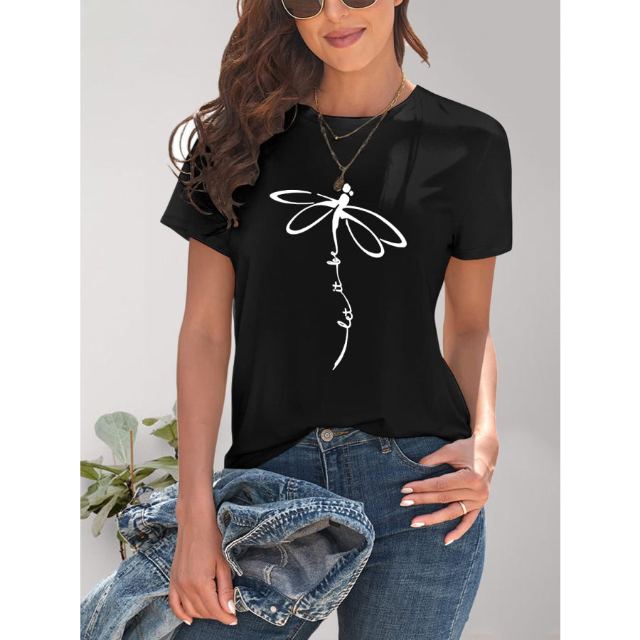 Dragonfly Graphic Round Neck Short Sleeve T-Shirt Apparel and Accessories