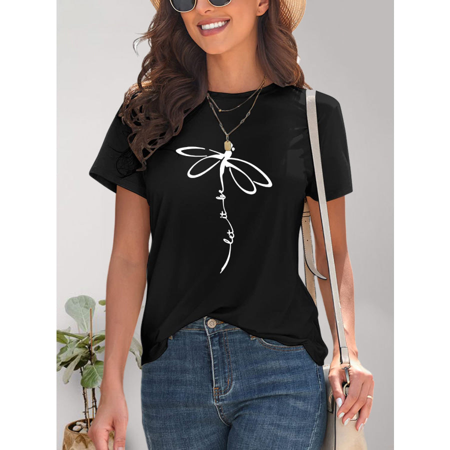 Dragonfly Graphic Round Neck Short Sleeve T-Shirt Black / S Apparel and Accessories