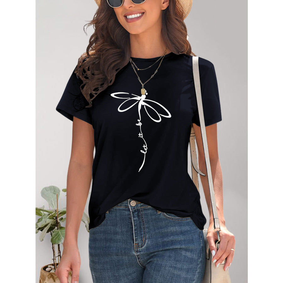 Dragonfly Graphic Round Neck Short Sleeve T-Shirt Dark Navy / S Apparel and Accessories