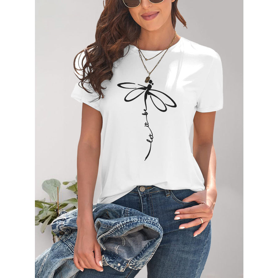 Dragonfly Graphic Round Neck Short Sleeve T-Shirt White / S Apparel and Accessories