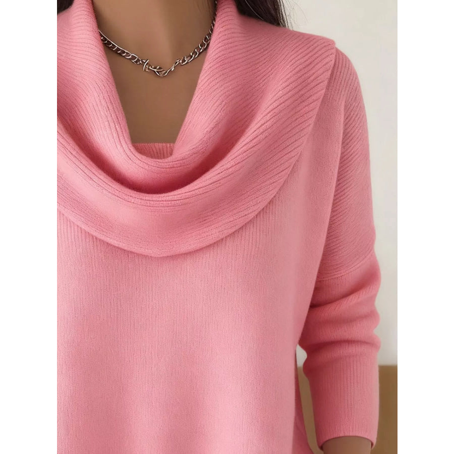 Drape Neck Long Sleeve Knit Top Apparel and Accessories