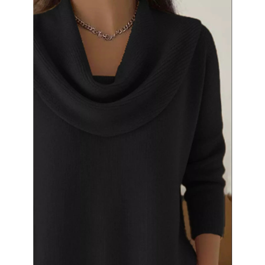 Drape Neck Long Sleeve Knit Top Apparel and Accessories