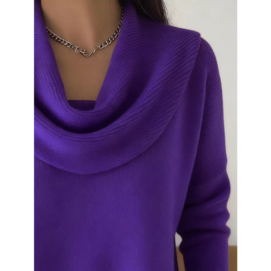Drape Neck Long Sleeve Knit Top Apparel and Accessories