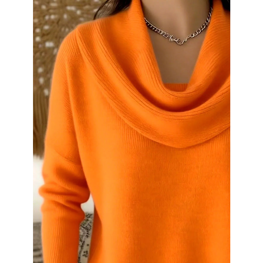 Drape Neck Long Sleeve Knit Top Apparel and Accessories