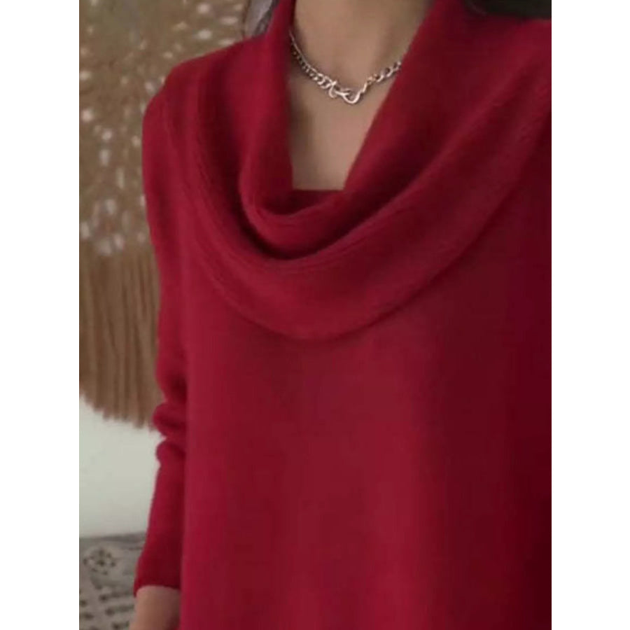 Drape Neck Long Sleeve Knit Top Apparel and Accessories