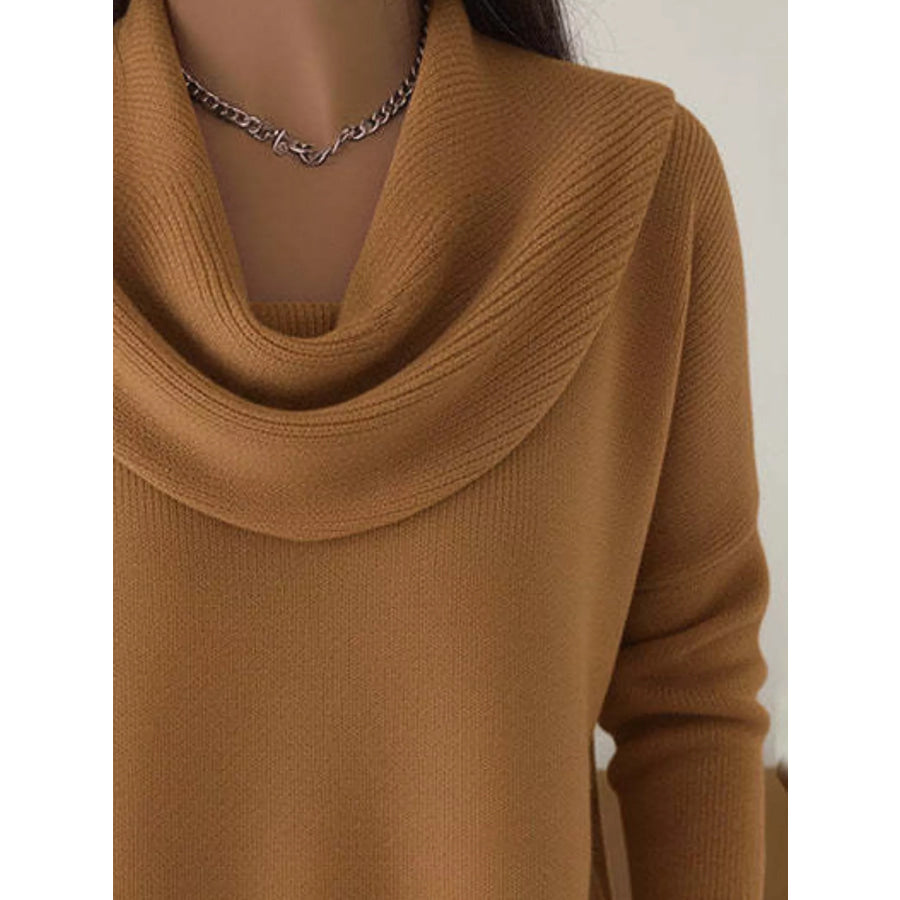 Drape Neck Long Sleeve Knit Top Apparel and Accessories
