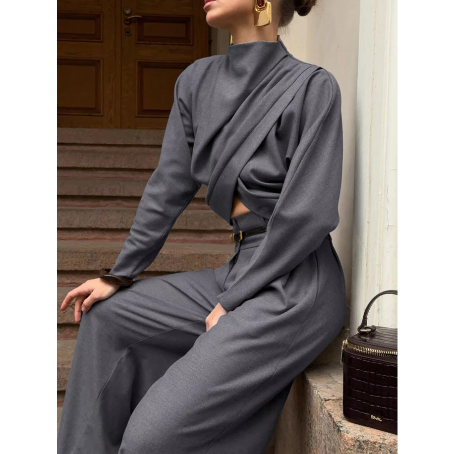 Draped Crop Top and Wide-Leg Pants Set Apparel Accessories