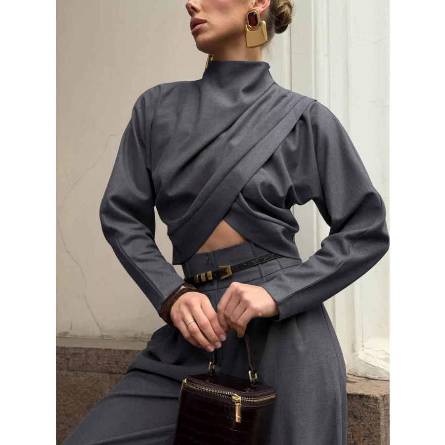 Draped Crop Top and Wide-Leg Pants Set Apparel Accessories