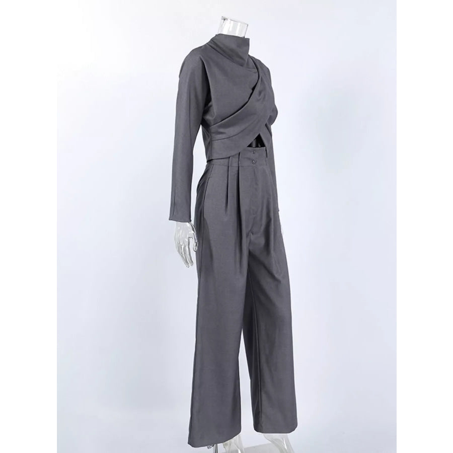 Draped Crop Top and Wide-Leg Pants Set Apparel Accessories