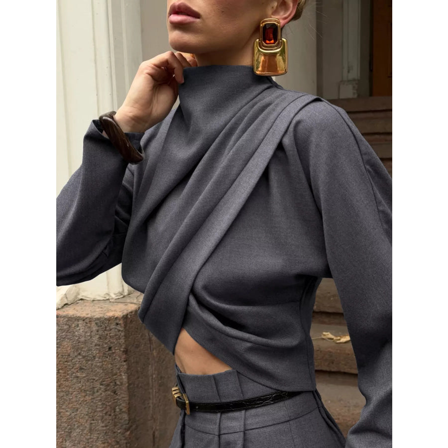 Draped Crop Top and Wide-Leg Pants Set Apparel Accessories