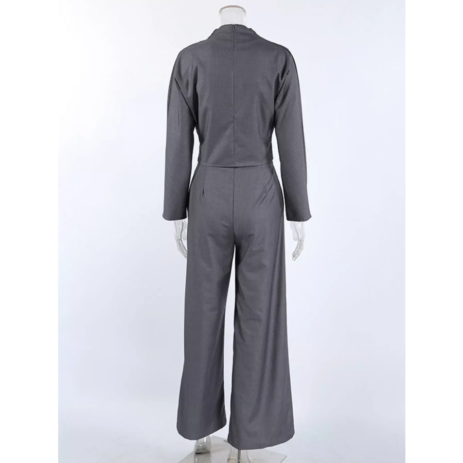 Draped Crop Top and Wide-Leg Pants Set Apparel Accessories