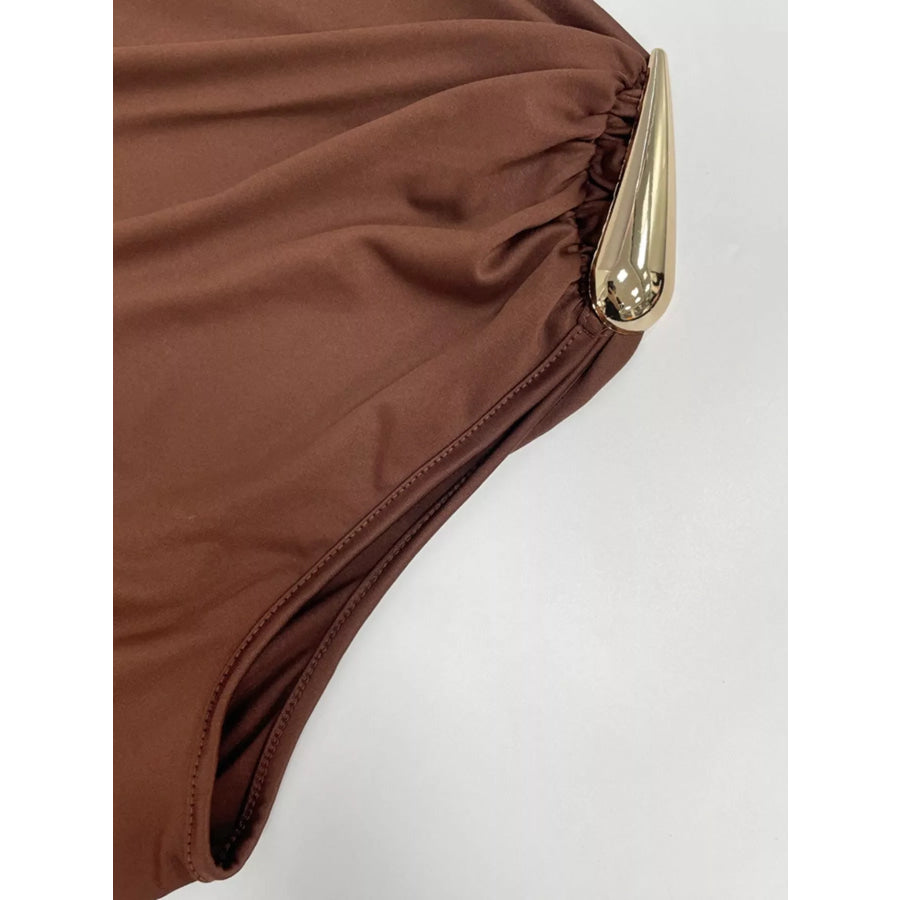Draped Sleeveless Bodycon Maxi Dress with Metal Decorative Apparel and Accessories