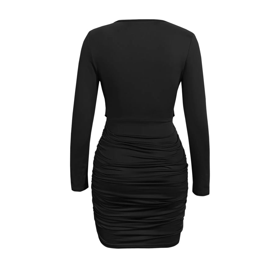 Draped V-Neck Long Sleeve Bodycon Mini Dress Apparel and Accessories