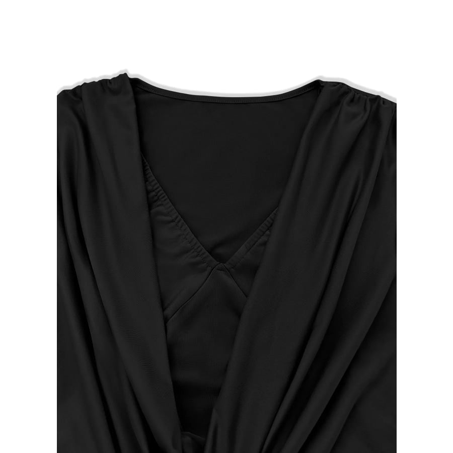 Draped V-Neck Long Sleeve Bodycon Mini Dress Apparel and Accessories