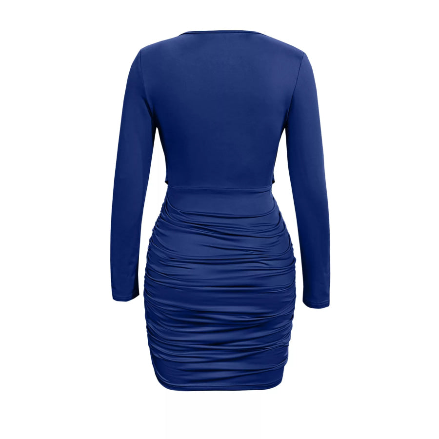 Draped V-Neck Long Sleeve Bodycon Mini Dress Apparel and Accessories
