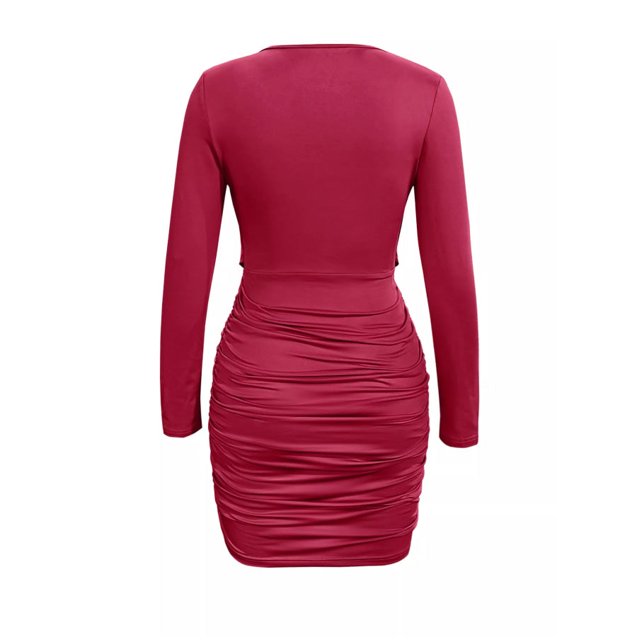 Draped V-Neck Long Sleeve Bodycon Mini Dress Apparel and Accessories
