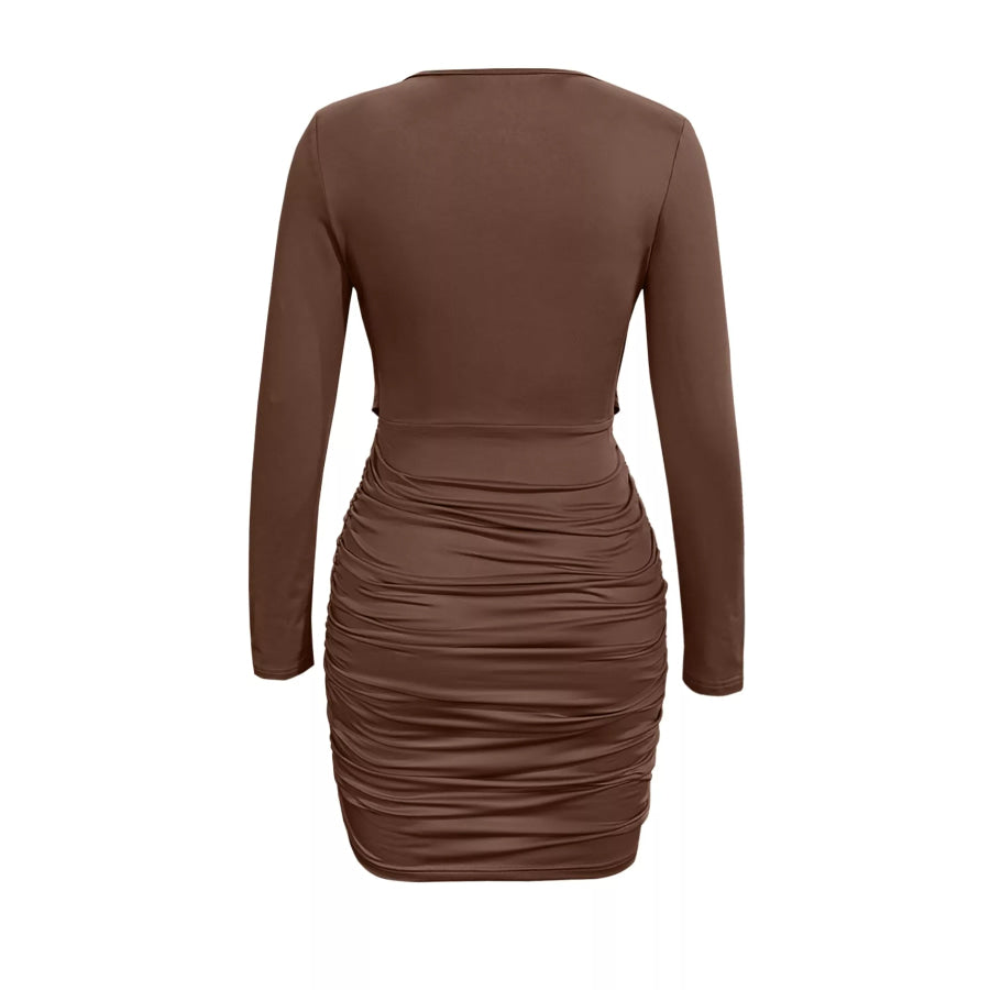 Draped V-Neck Long Sleeve Bodycon Mini Dress Apparel and Accessories