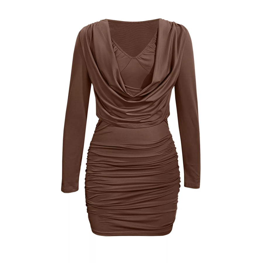 Draped V-Neck Long Sleeve Bodycon Mini Dress Apparel and Accessories
