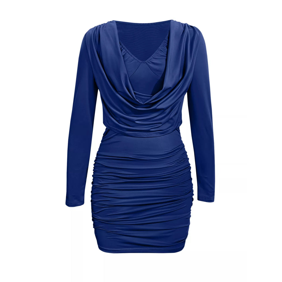 Draped V-Neck Long Sleeve Bodycon Mini Dress Navy / S Apparel and Accessories
