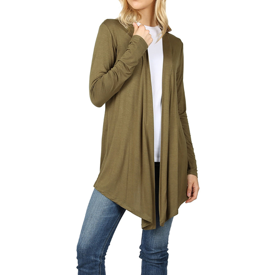 Drapey Open-Front Long Sleeve Cardigan Olive / L Coverups