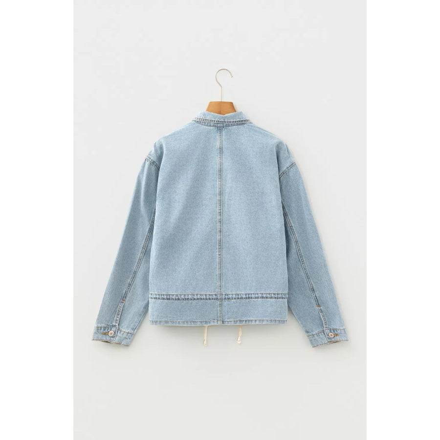 Draw-cord Hem Light Wash Denim Jacket Apparel and Accessories