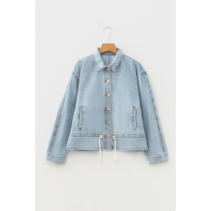 Draw-cord Hem Light Wash Denim Jacket Apparel and Accessories