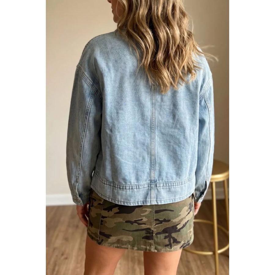 Draw-cord Hem Light Wash Denim Jacket Apparel and Accessories