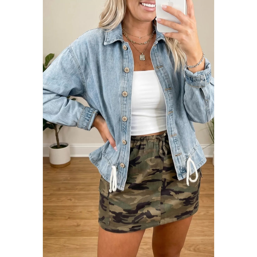 Draw-cord Hem Light Wash Denim Jacket Light Blue / S Apparel and Accessories