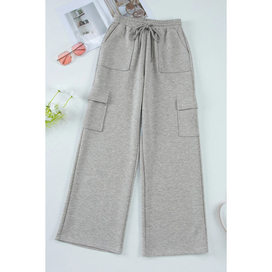 Drawstring Active Pants with Pockets Gray / S Apparel and Accessories