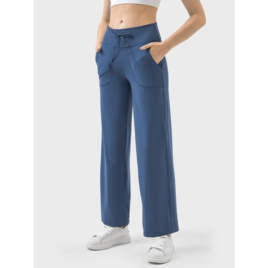 Drawstring Active Pants with Pockets Dusty Blue / 4 Apparel and Accessories