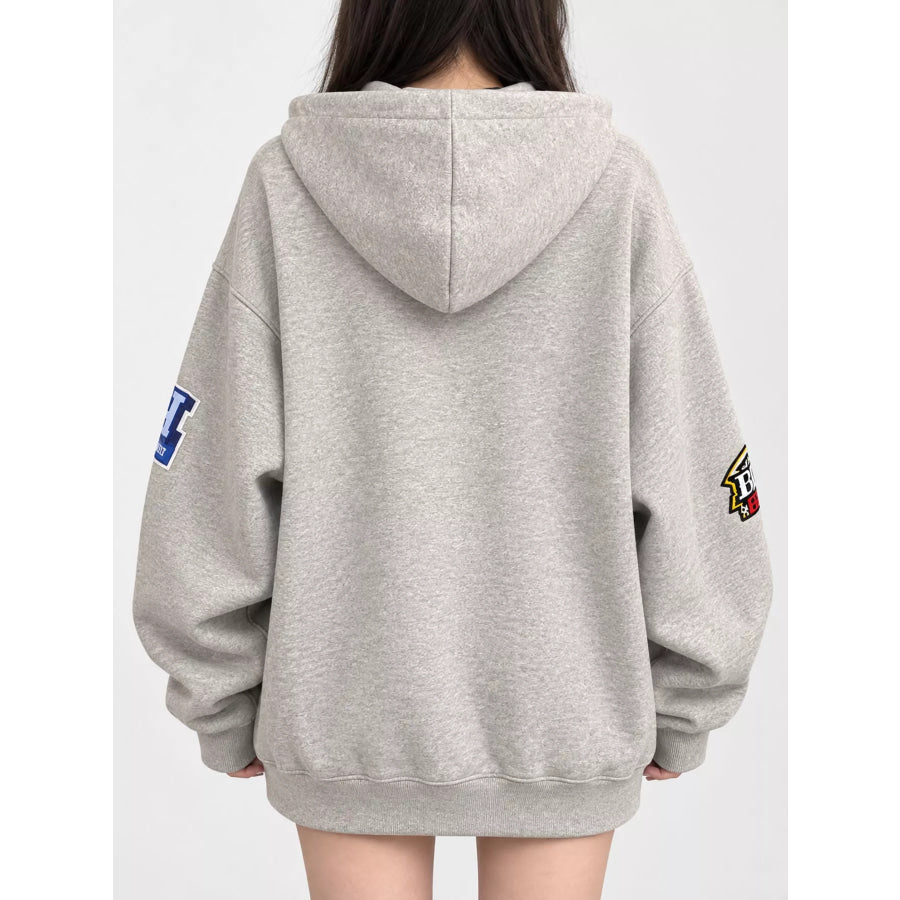 Drawstring Applique Oversized Hoodie Apparel and Accessories