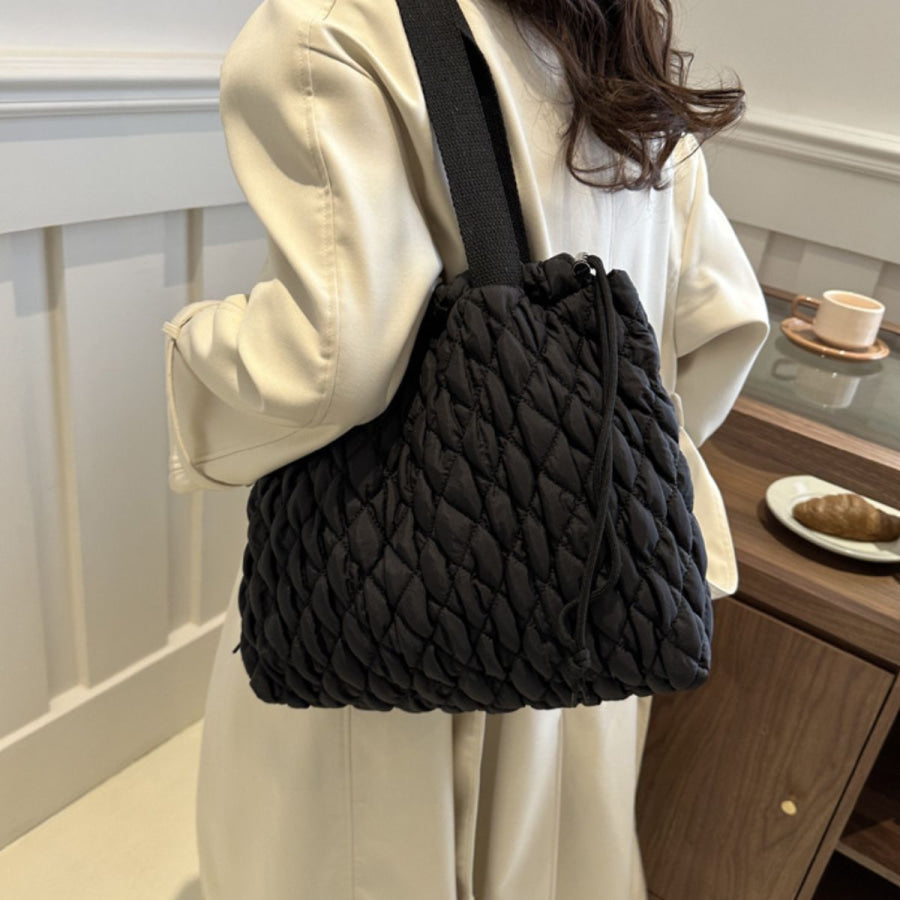 Drawstring Bubble Texture Tote Bag Apparel and Accessories