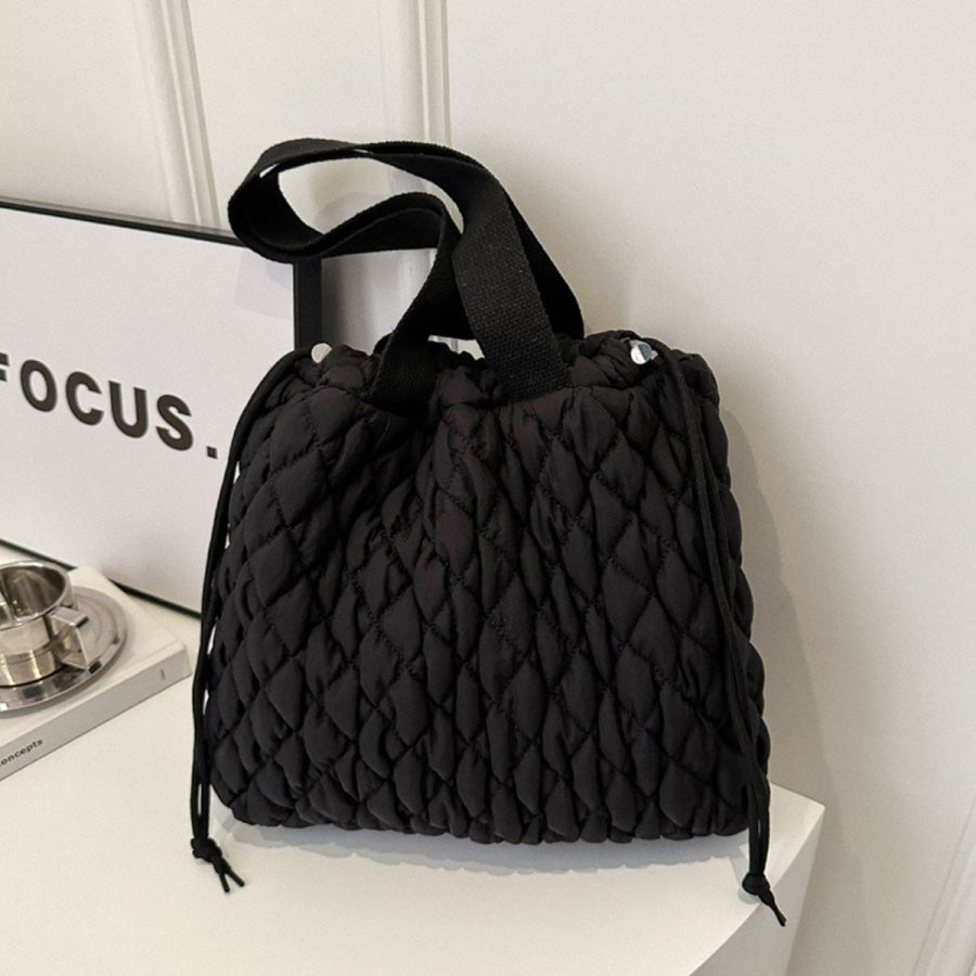 Drawstring Bubble Texture Tote Bag Black / One Size Apparel and Accessories