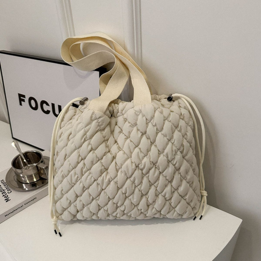 Drawstring Bubble Texture Tote Bag Ivory / One Size Apparel and Accessories