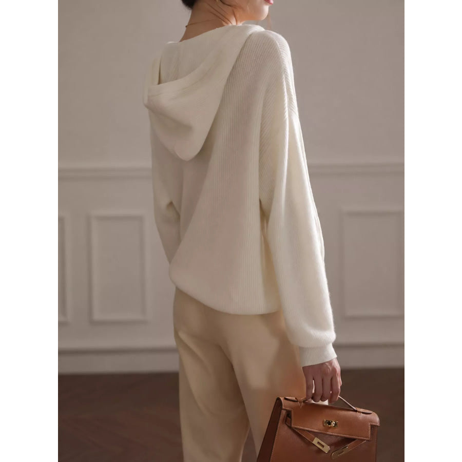 Drawstring Button Detail Hooded Sweater Apparel and Accessories