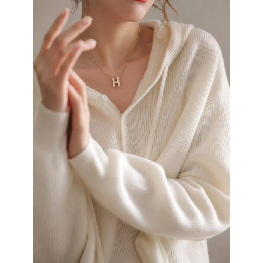 Drawstring Button Detail Hooded Sweater Apparel and Accessories