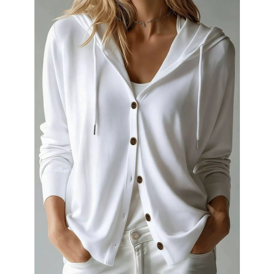 Drawstring Button Down Hooded Cardigan Apparel and Accessories