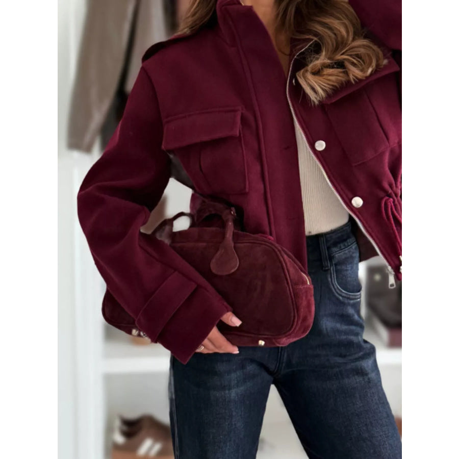 Drawstring Button-Up Casual Jacket Apparel and Accessories