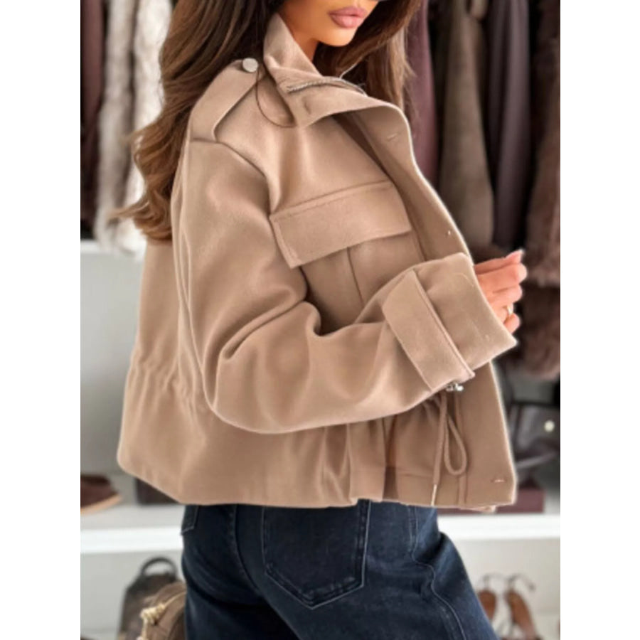 Drawstring Button-Up Casual Jacket Apparel and Accessories