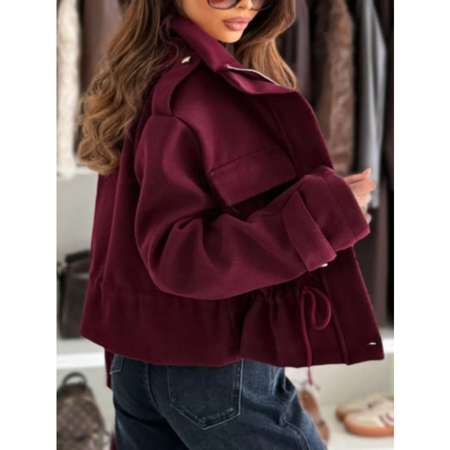Drawstring Button-Up Casual Jacket Apparel and Accessories