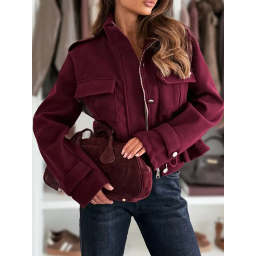 Drawstring Button-Up Casual Jacket Apparel and Accessories