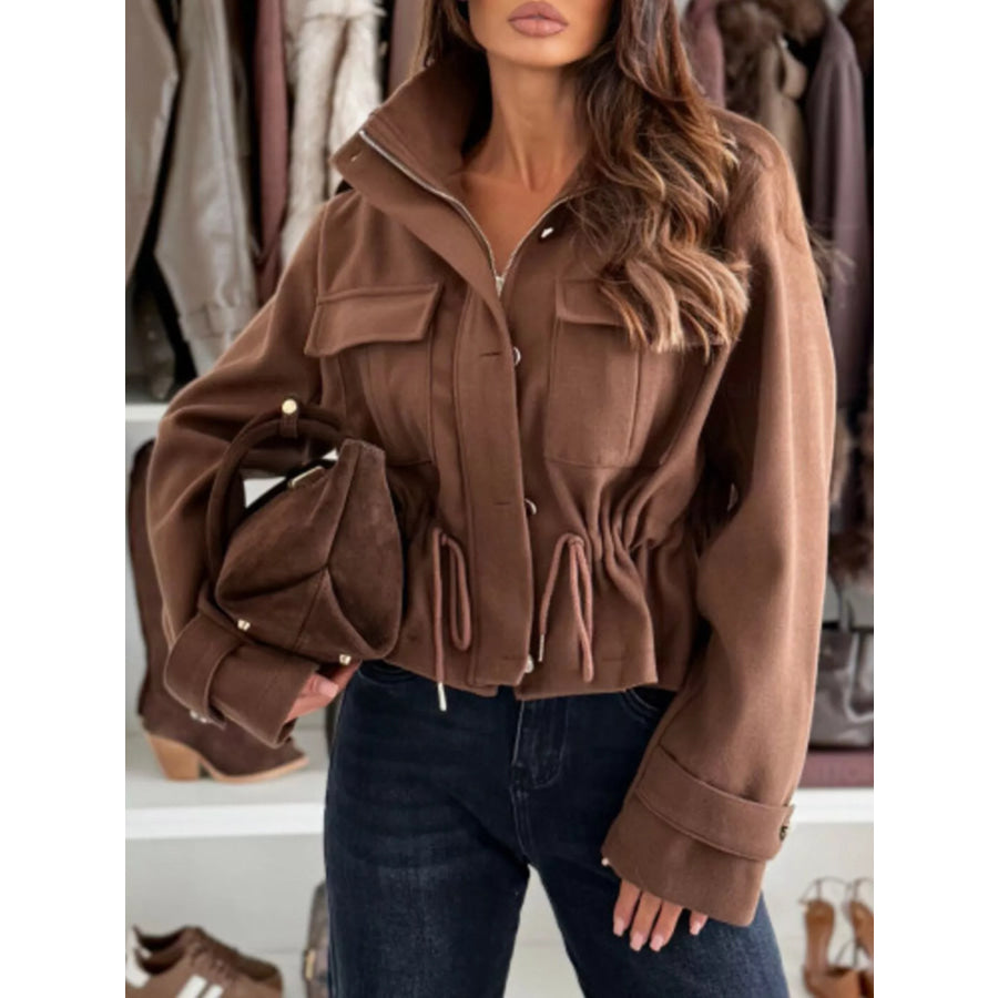 Drawstring Button-Up Casual Jacket Apparel and Accessories