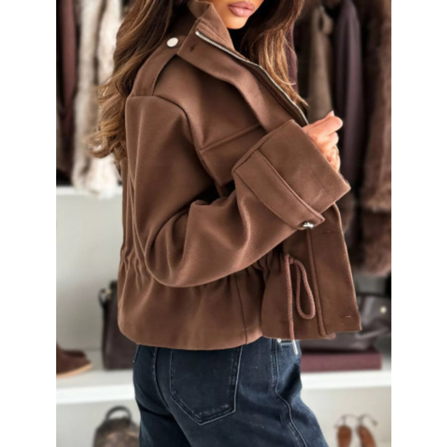 Drawstring Button-Up Casual Jacket Apparel and Accessories