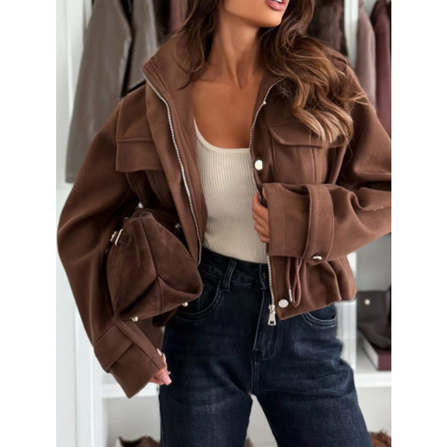 Drawstring Button-Up Casual Jacket Apparel and Accessories