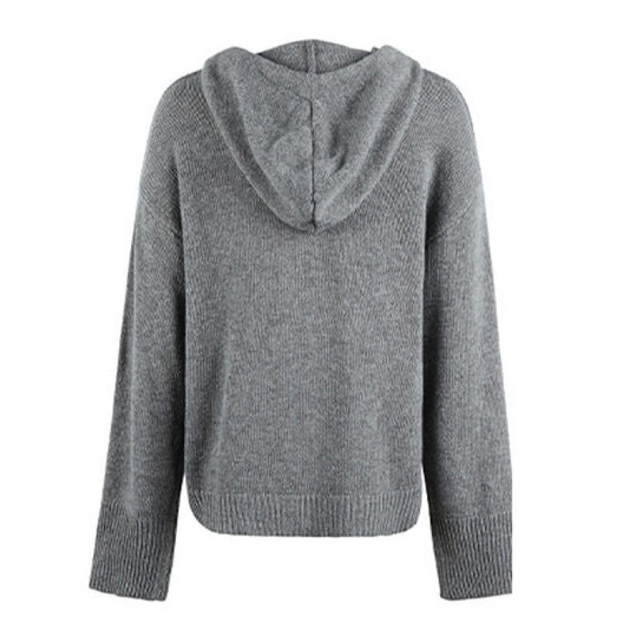 Drawstring Button Up Hooded Cardigan Apparel and Accessories