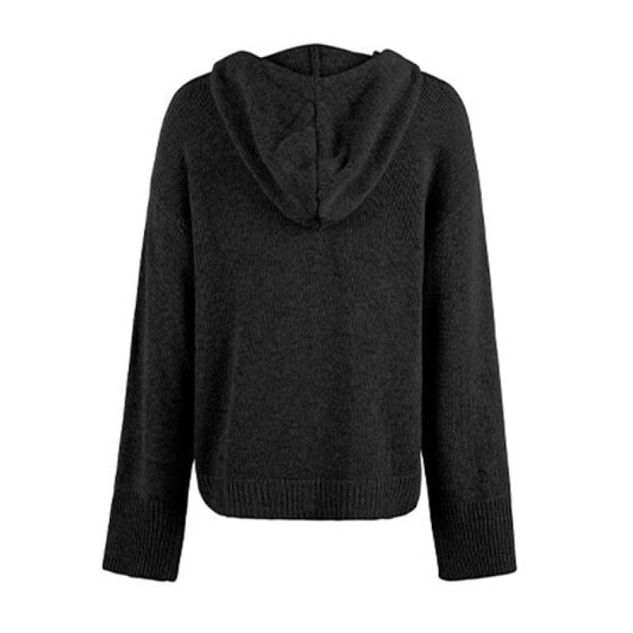 Drawstring Button Up Hooded Cardigan Apparel and Accessories