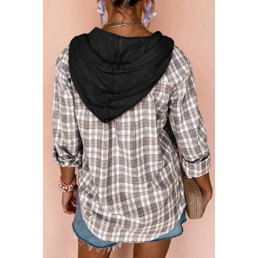 Drawstring Button Up Hooded Jacket Apparel and Accessories