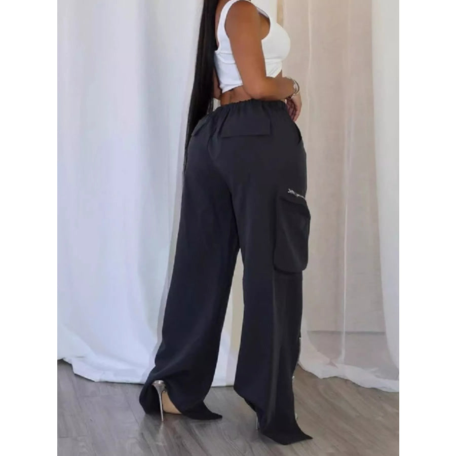 Drawstring Cargo Pants with Zipper Accents Apparel and Accessories