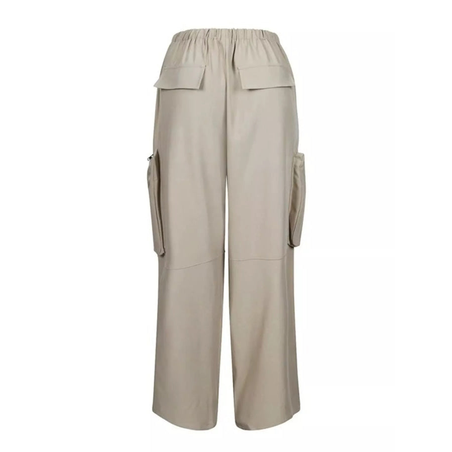 Drawstring Cargo Pants with Zipper Accents Apparel and Accessories
