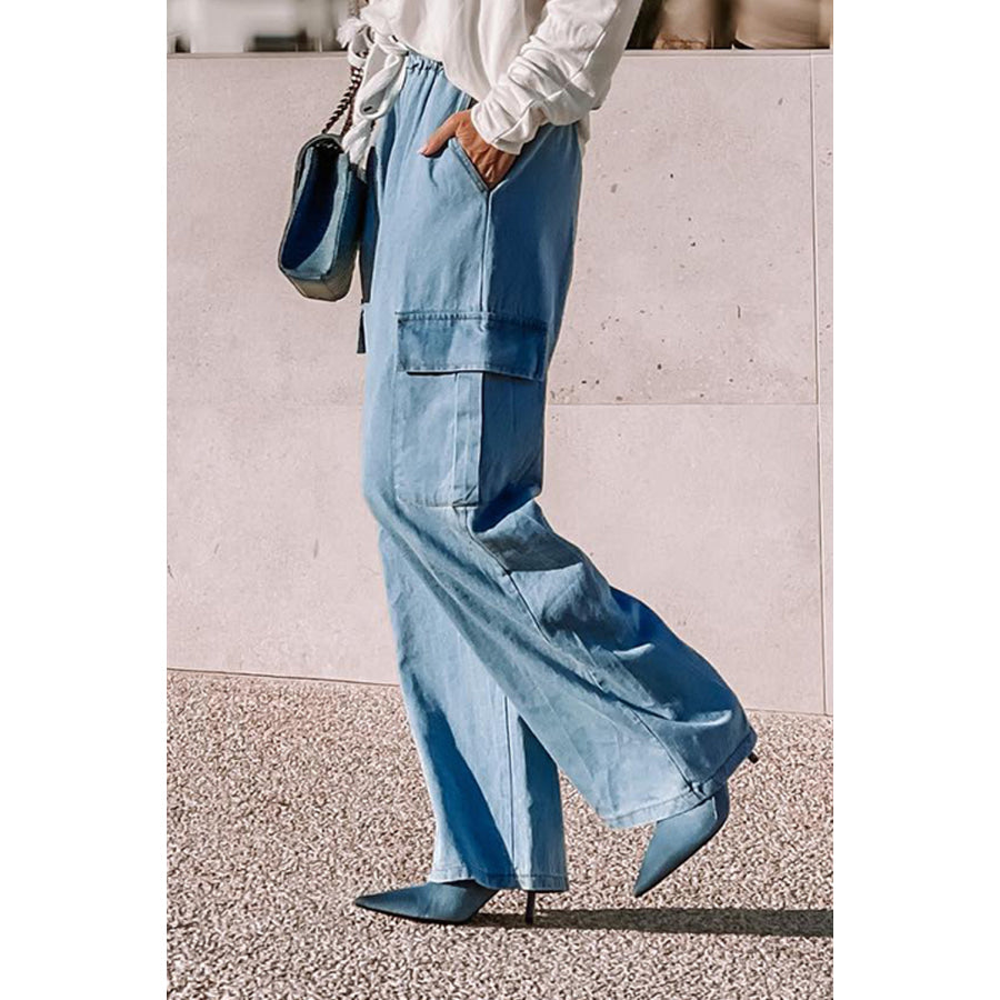 Drawstring Cargo Pocket Wide Leg Jeans Apparel and Accessories